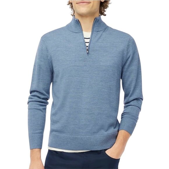 J.Crew Mens Blue Half-Zip Mock Neck Sweater M Merino Wool Blend - Picture 1 of 11